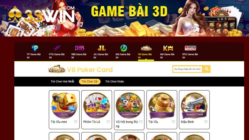 Danh mục game bài 33WIN hấp dẫn và thú vị